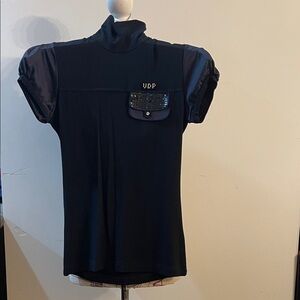 Elegant Black Short Sleeve Top with Sequin Pocket